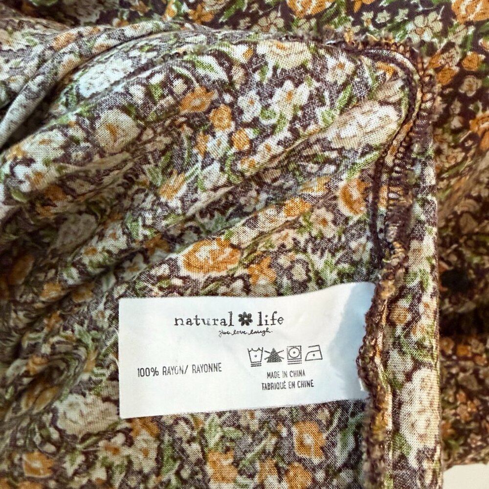 Natural Life Brown Floral Button Front Dress Boho Midi Prairie Cottagecore Sz S - Picture 5 of 8